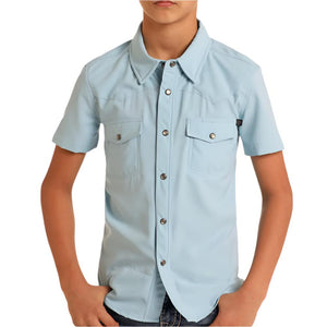 Rock & Roll Denim Boy's Tek Western Shirt KIDS - Boys - Clothing - Shirts - Short Sleeve Shirts Panhandle