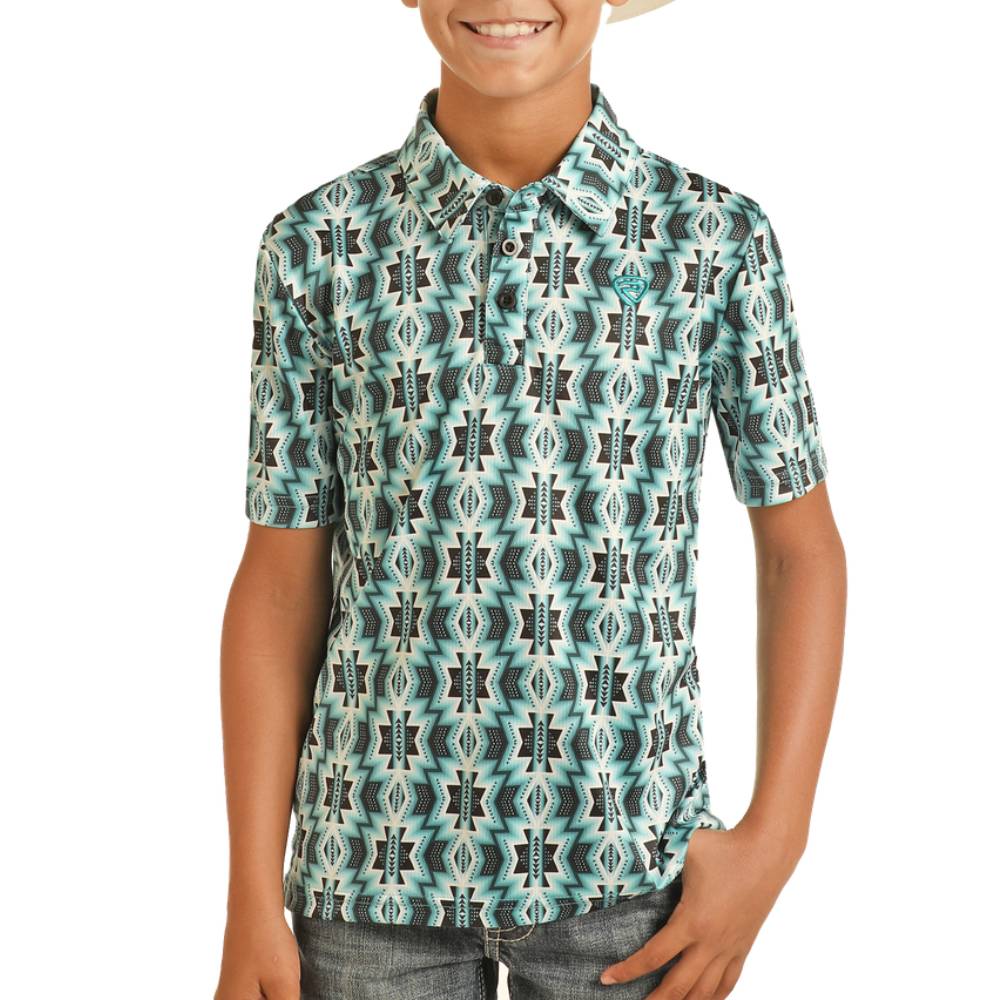 Rock & Roll Denim Boy's Turquoise Aztec Polo KIDS - Boys - Clothing - Shirts - Short Sleeve Shirts Panhandle   