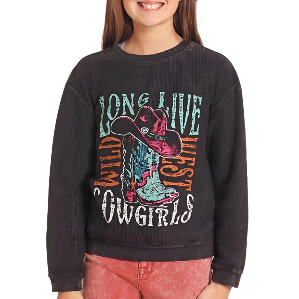 Rock & Roll Denim Girl's Long Live Cowgirls Pullover KIDS - Girls - Clothing - Sweatshirts & Hoodies Panhandle   