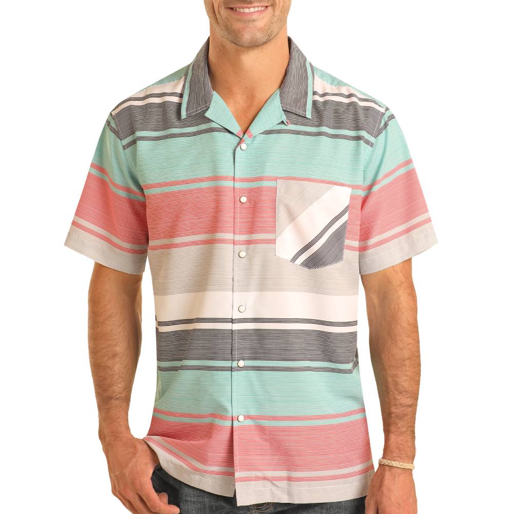 Rock & Roll Denim Men's Stripe Camp Shirt MEN - Clothing - Shirts - Short Sleeve Shirts Panhandle   