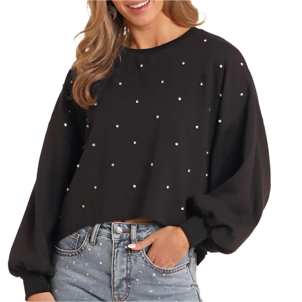 Rock & Roll Denim Women's Cropped Rhinestone Pullover WOMEN - Clothing - Pullovers & Hoodies Panhandle