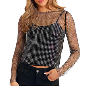 Rock & Roll Denim Women's Rhinestone Mesh Top WOMEN - Clothing - Tops - Long Sleeved Panhandle