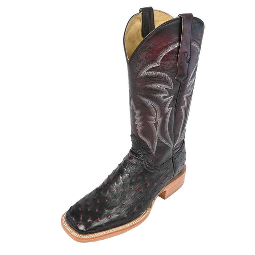 R. Watson Men's Black Cherry Full Quill Ostrich Boot MEN - Footwear - Exotic Western Boots R Watson   