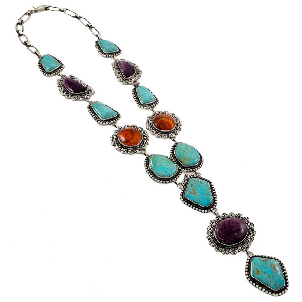 Randall Endito Turquoise and Spiny Oyster Lariat Necklace WOMEN - Accessories - Jewelry - Necklaces Sunwest Silver   