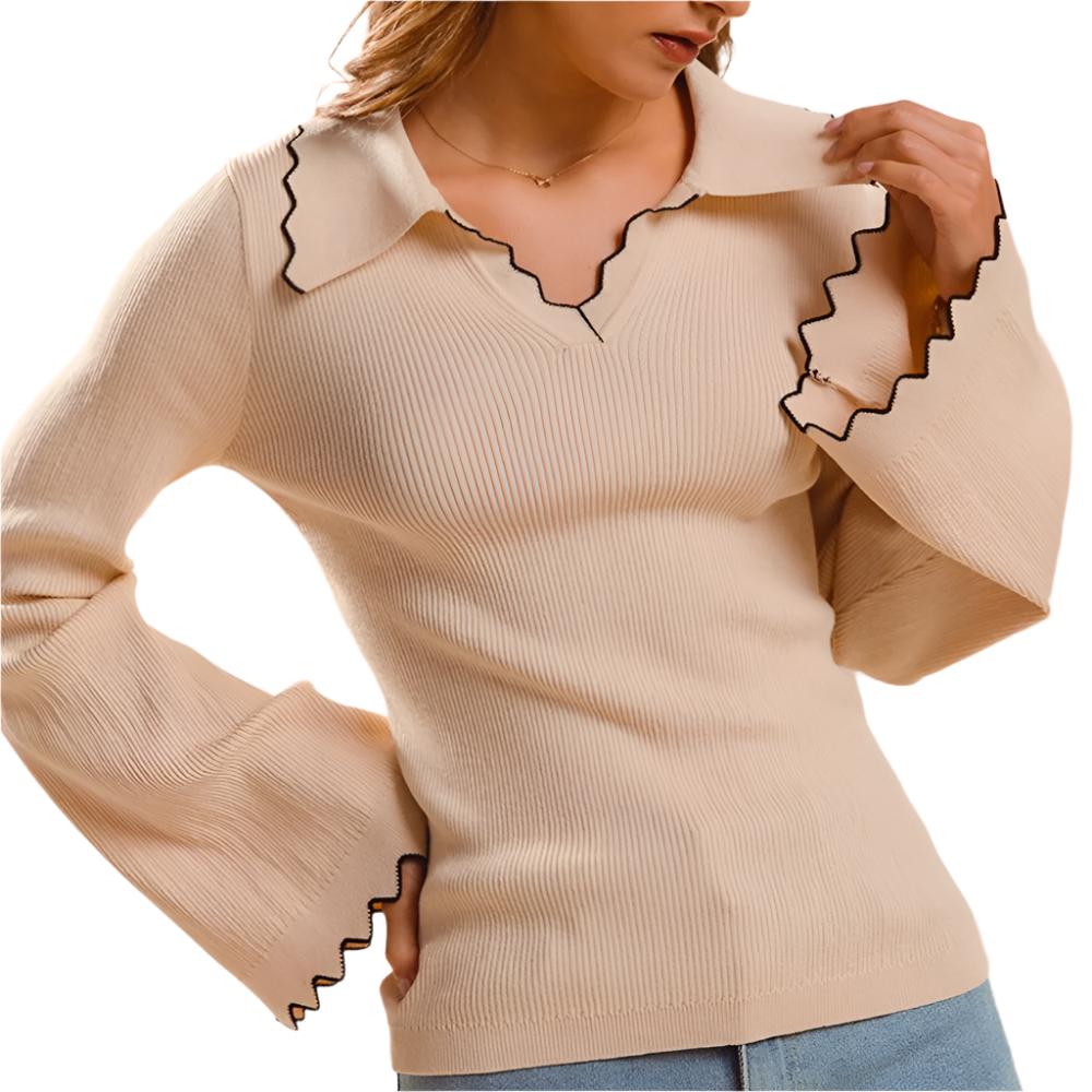 Rib Knit Scalloped Edge Top WOMEN - Clothing - Tops - Long Sleeved So Me   