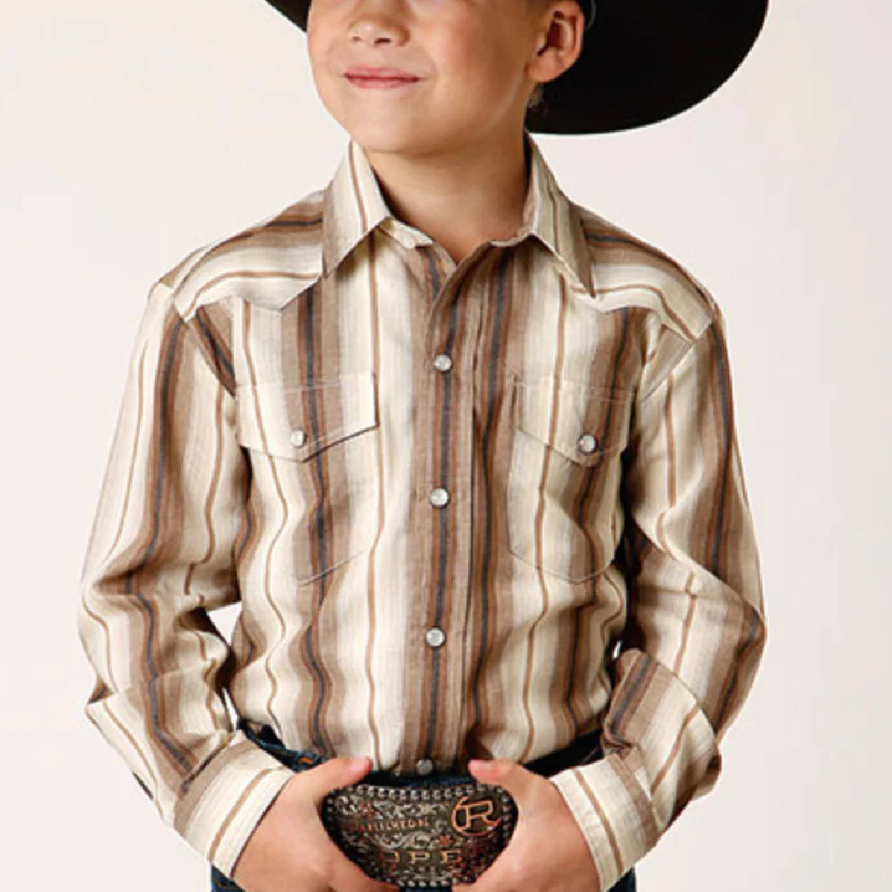 Roper Boy's Brown StripeSnap Shirt - FINAL SALE KIDS - Boys - Clothing - Shirts - Long Sleeve Shirts Roper Apparel & Footwear   