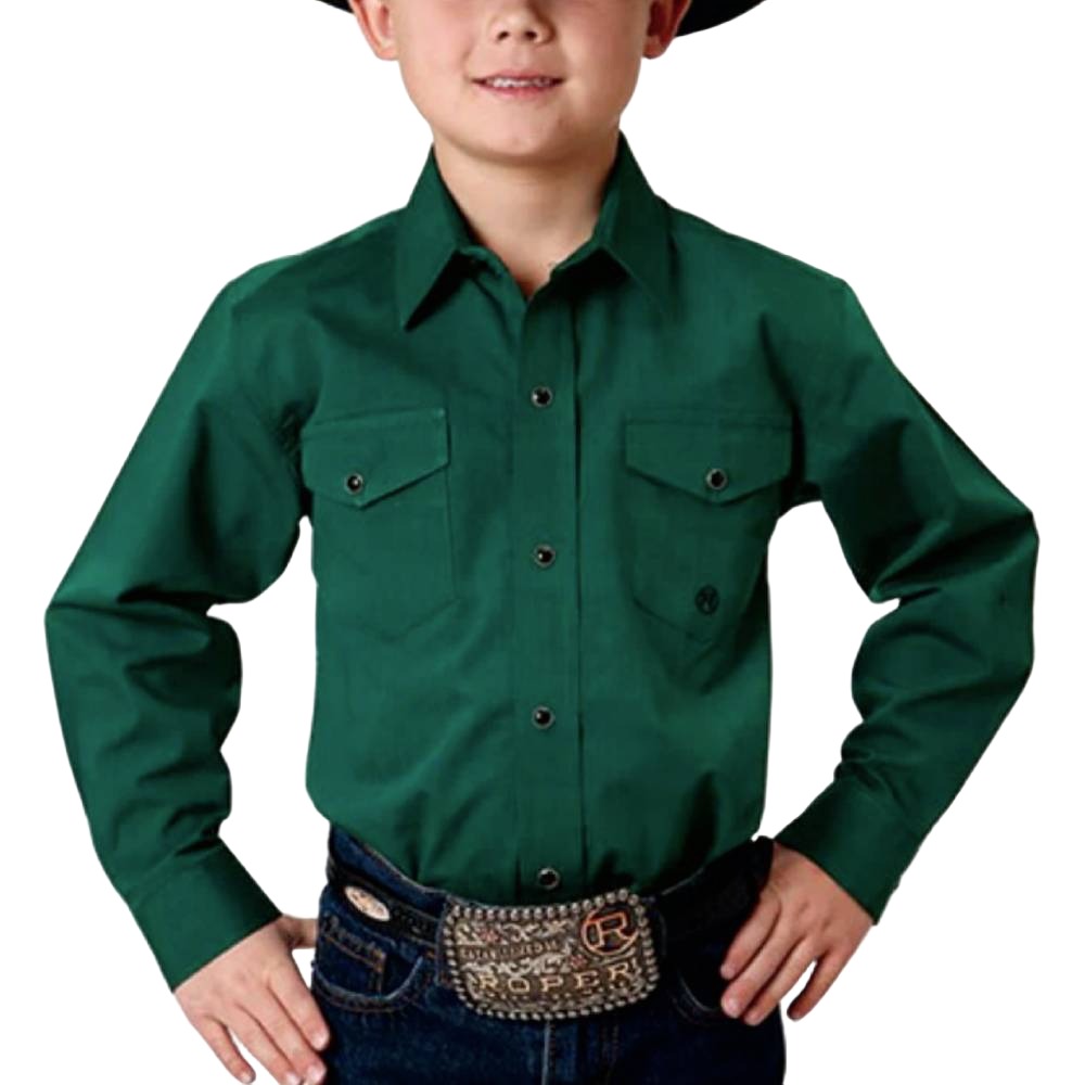 Roper Boy's Solid Green Snap Shirt KIDS - Boys - Clothing - Shirts - Long Sleeve Shirts Roper Apparel & Footwear   
