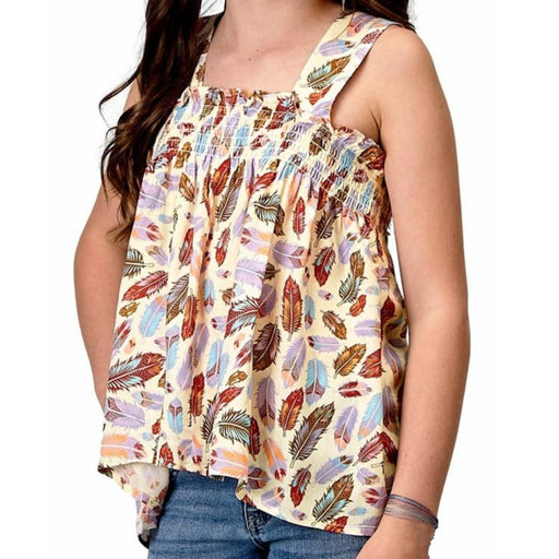 * Roper Girl's Smocked Feather Tank Top - FINAL SALE KIDS - Girls - Clothing - Tops - Sleeveless Tops Roper Apparel & Footwear