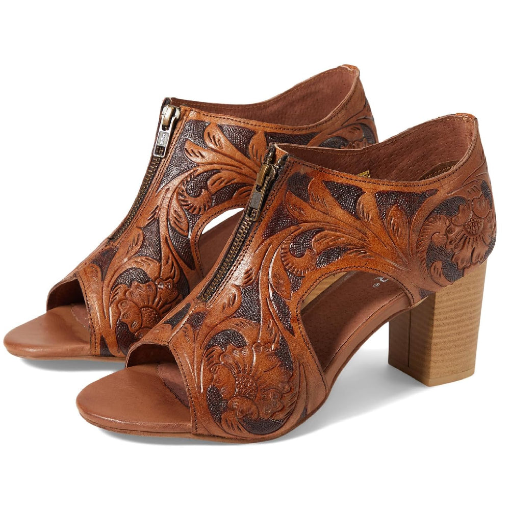 Roper women's tan tooled open toe fashion on sale heel