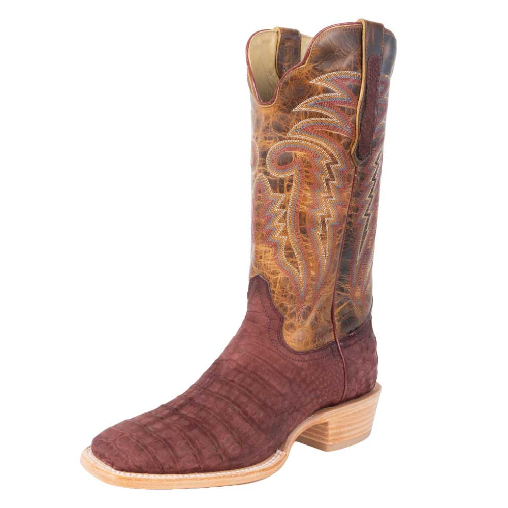 R. Watson Men's Rhubarb Sueded Caiman Square Toe Boot — Teskeys