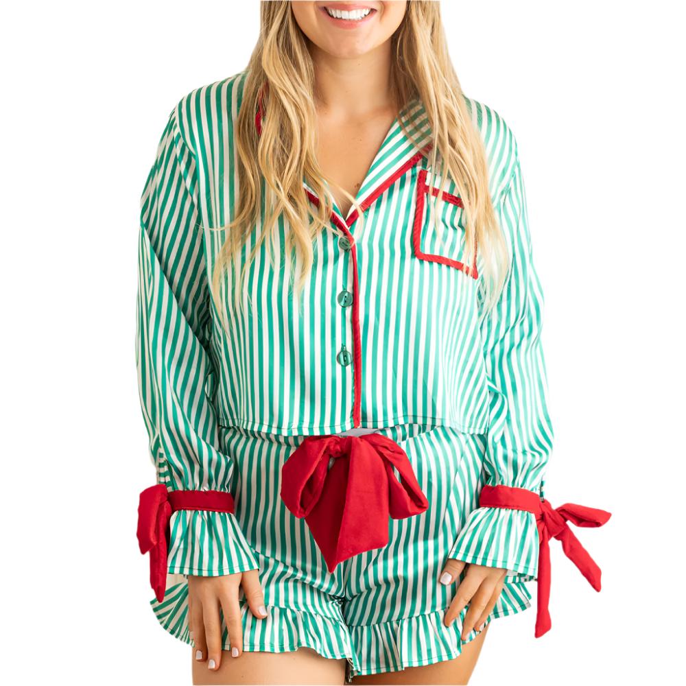 Satin Striped Pajama Set WOMEN - Clothing - Loungewear 8 Oak Lane   