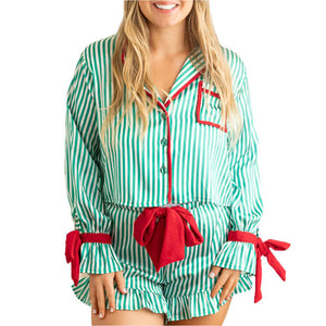 Satin Striped Pajama Set - FINAL SALE WOMEN - Clothing - Loungewear 8 Oak Lane