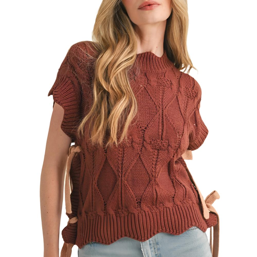 Scalloped Cable Knit Top WOMEN - Clothing - Tops - Short Sleeved En Merci   