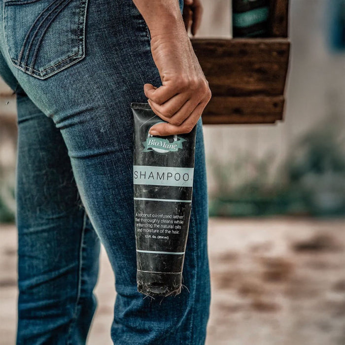 "BioMane Equine Shampoo 10oz Tube - Professional coconut oil-infused horse shampoo for mane and tail care at Teskey's Saddle Shop."