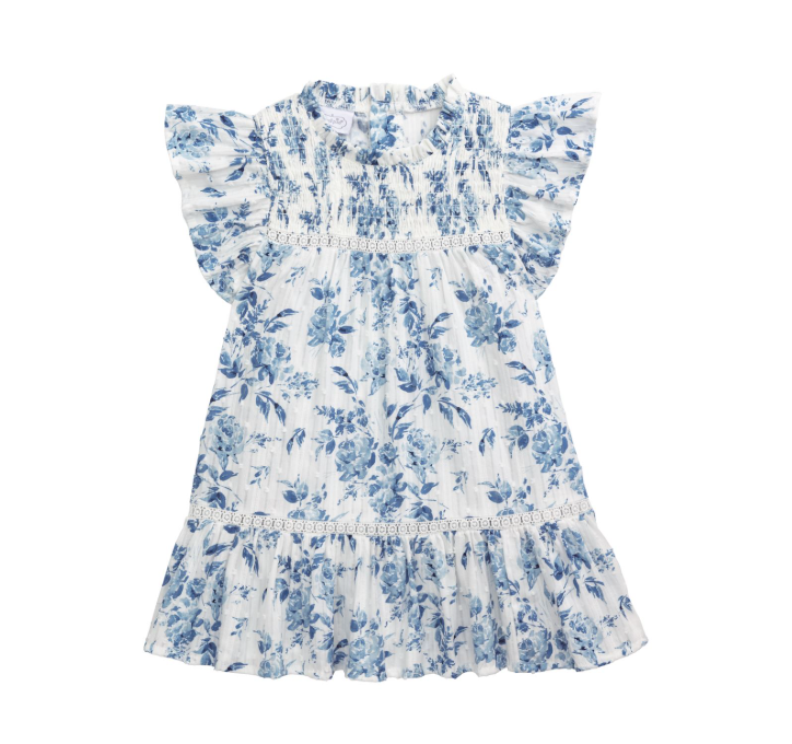 Mud Pie Toddler Girl's Blue Floral Smocked Dress