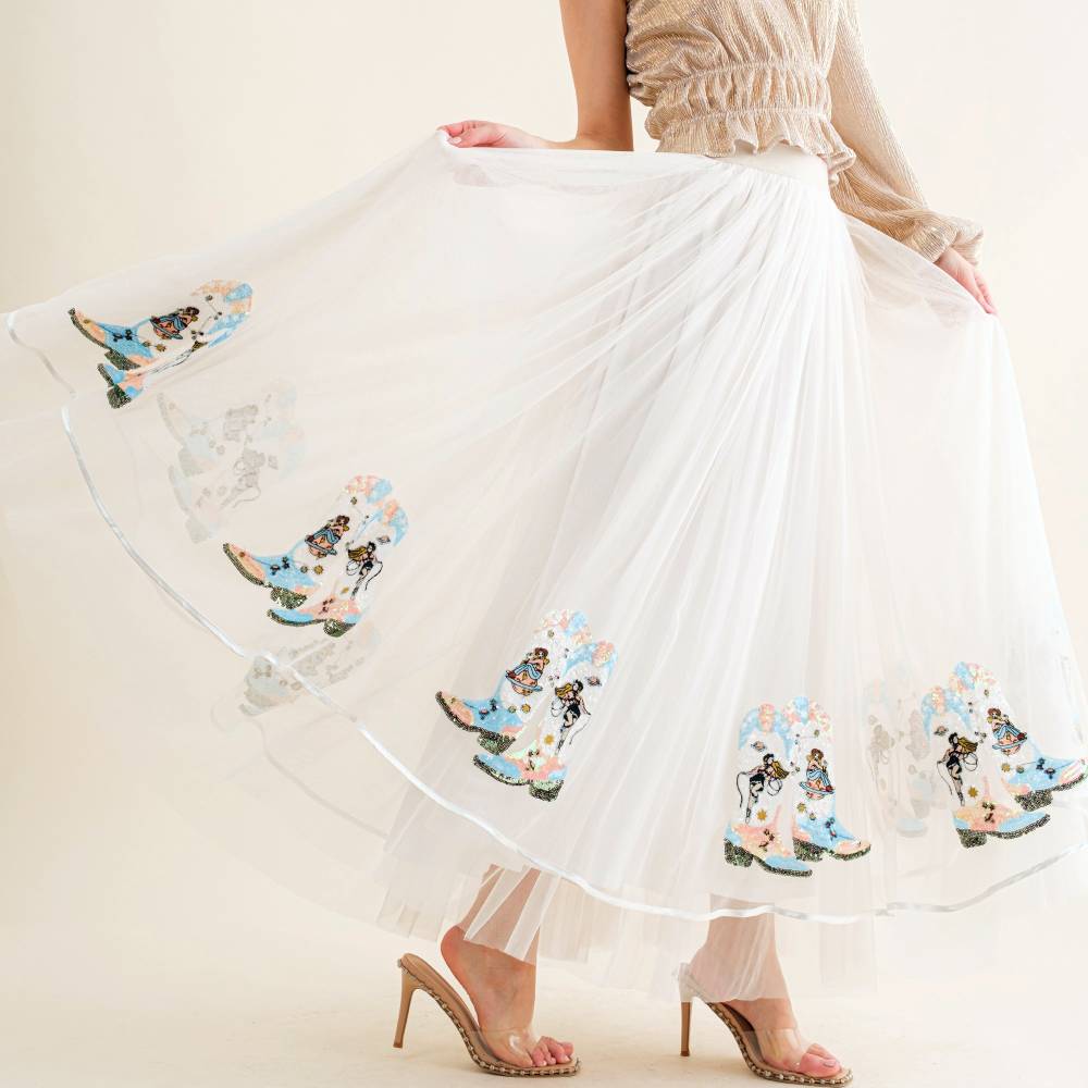 Sequin Cowgirl Boots Maxi Skirt WOMEN - Clothing - Skirts Blue B   