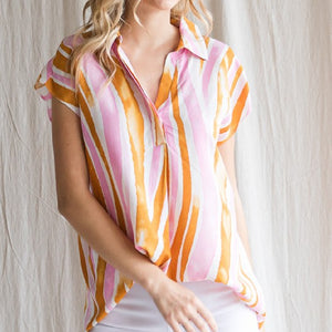 Smudged Stripe V-Neck Top WOMEN - Clothing - Tops - Short Sleeved Jodifl   