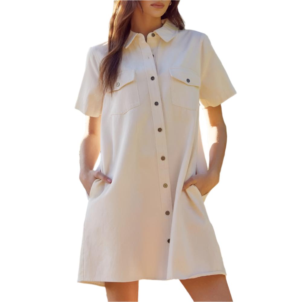 Solid Button Down Dress WOMEN - Clothing - Dresses Jodifl   