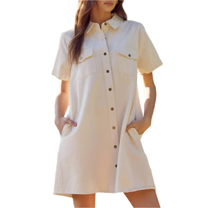 Solid Button Down Dress WOMEN - Clothing - Dresses Jodifl   