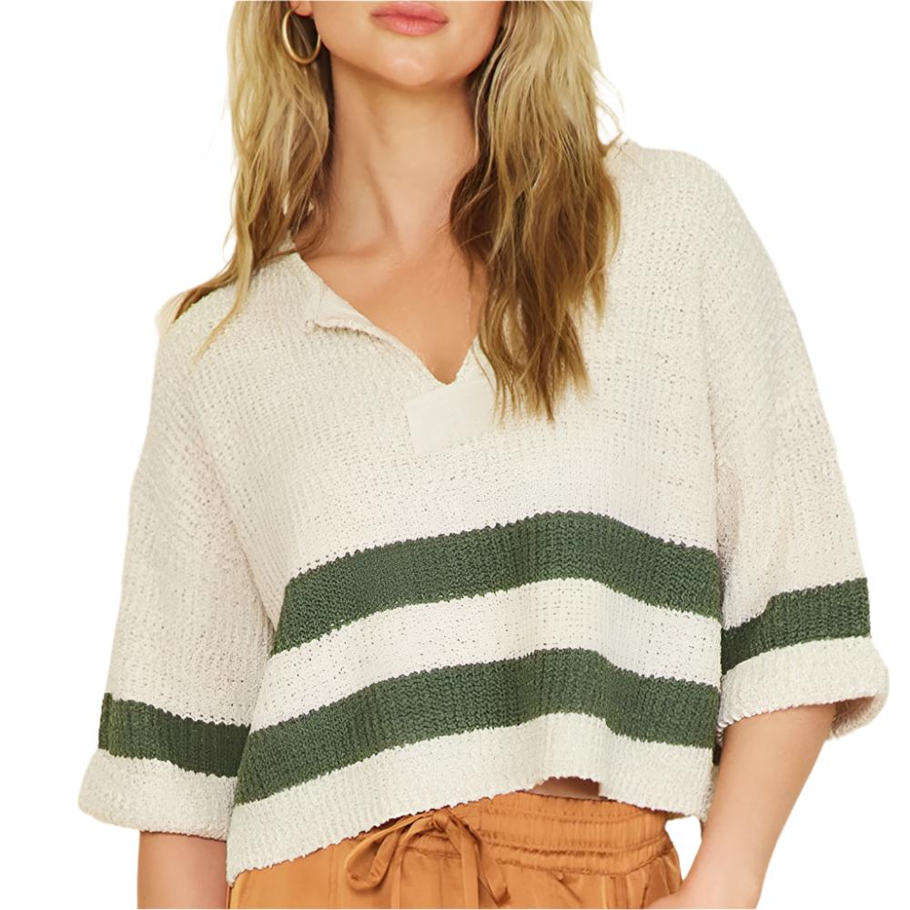 Striped Cropped Sweater Top WOMEN - Clothing - Tops - Short Sleeved Illa Illa   