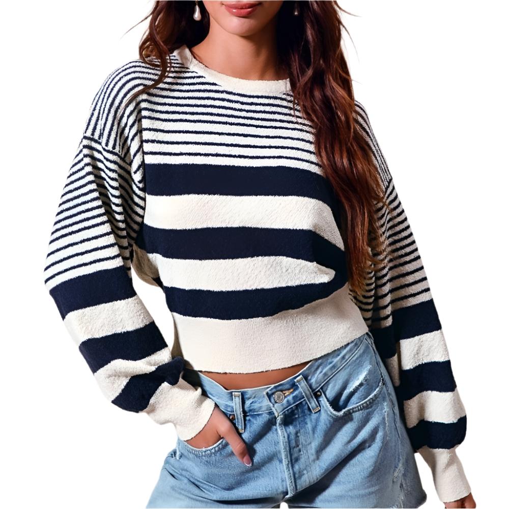 Striped Knit Sweater WOMEN - Clothing - Sweaters & Cardigans So Me