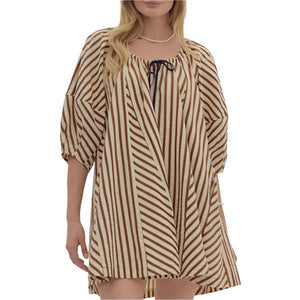 Striped Puffy Sleeve Dress WOMEN - Clothing - Dresses Entro   