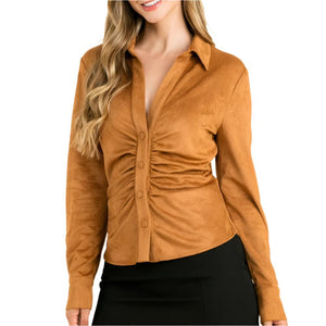 Suede Button Up Top WOMEN - Clothing - Tops - Long Sleeved THML Clothing   