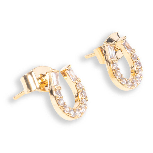 Paved Horseshoe Gold Stud Earrings WOMEN - Accessories - Jewelry - Earrings Sensibling Corp