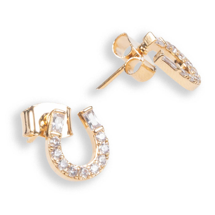 Paved Horseshoe Gold Stud Earrings WOMEN - Accessories - Jewelry - Earrings Sensibling Corp