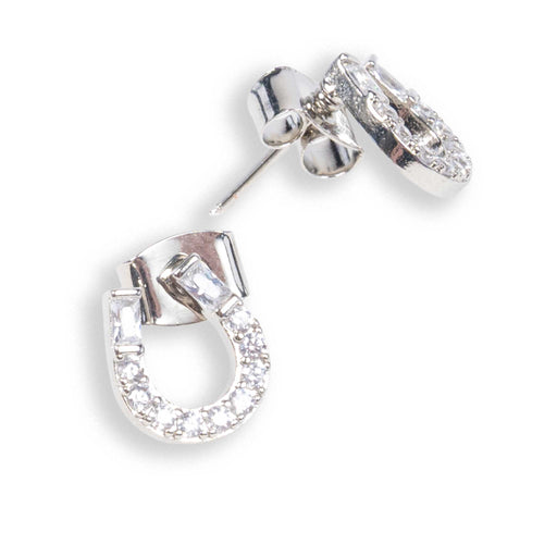 Paved Horseshoe Silver Stud Earrings WOMEN - Accessories - Jewelry - Earrings Sensibling Corp