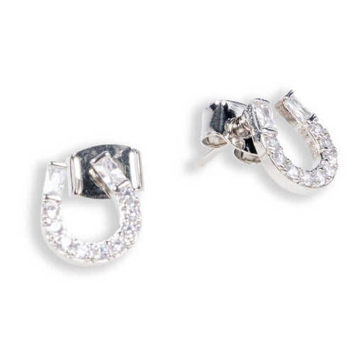 Paved Horseshoe Silver Stud Earrings WOMEN - Accessories - Jewelry - Earrings Sensibling Corp