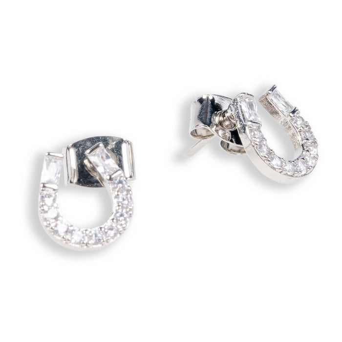 Paved Horseshoe Silver Stud Earrings WOMEN - Accessories - Jewelry - Earrings Sensibling Corp