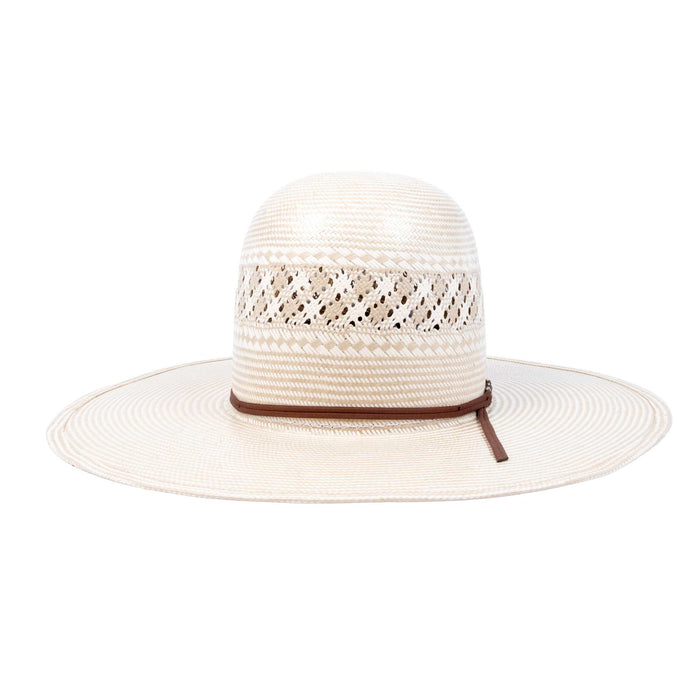 American Two Tone Vented Tan/Ivory Open Crown Straw Hat - Brim 4 1/2"