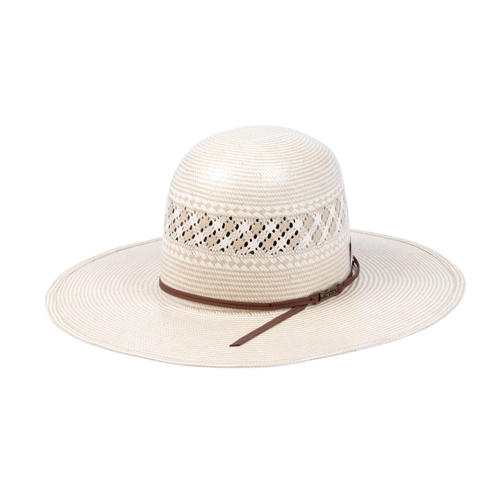 American Two Tone Vented Tan/Ivory Open Crown Straw Hat - Brim 4 1/2"