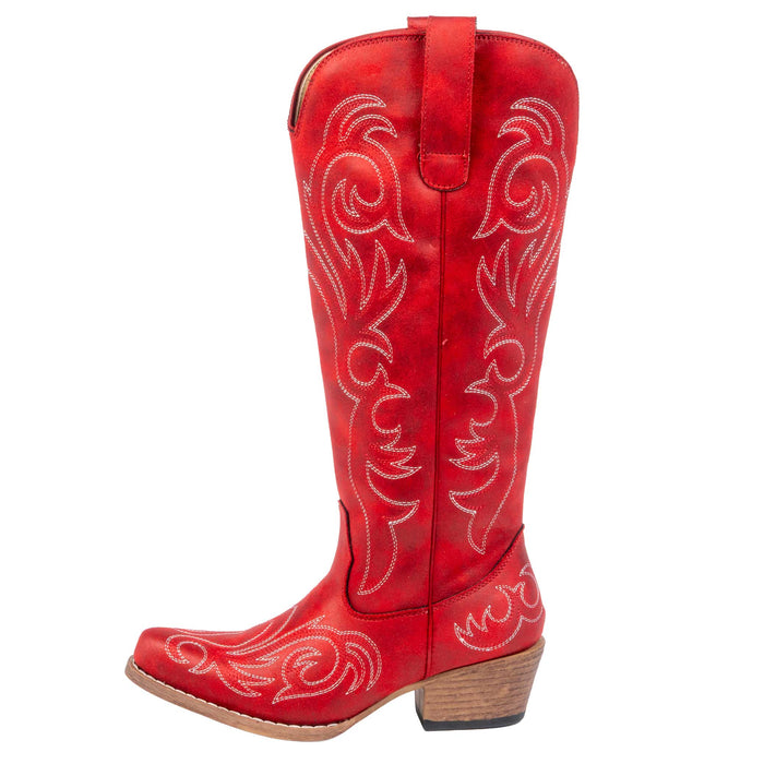 Roper Women's Ryder Faux Leather Red Embroidery Tall Western Boot