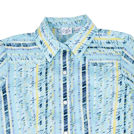 Cruel Denim Girl's Light Blue Geo Print Pearl Snap Top KIDS - Girls - Clothing - Tops - Long Sleeve Tops Cruel Denim
