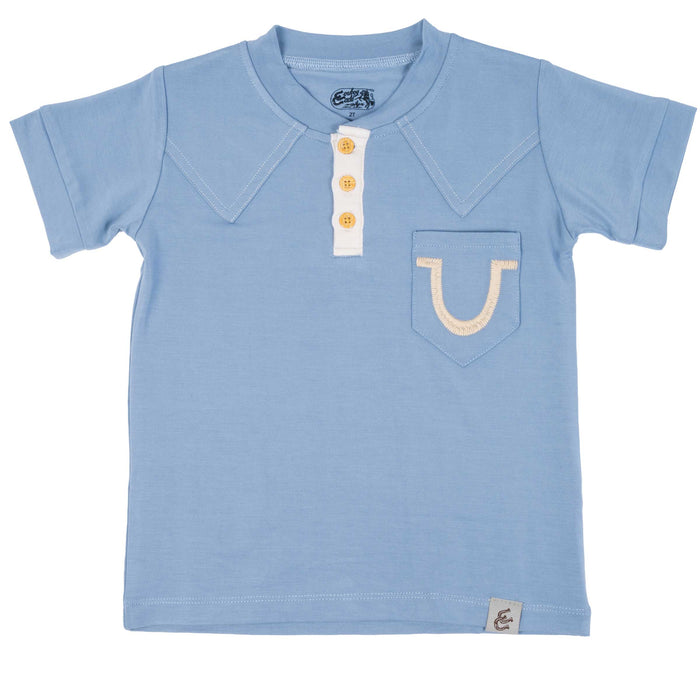 Boy's Cade John Wayne Blue Henley Polo Shirt