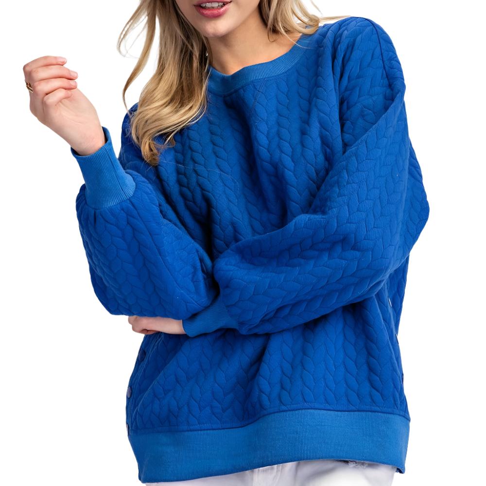 Textured Side Button Pullover - FINAL SALE WOMEN - Clothing - Pullovers & Hoodies ee:some   