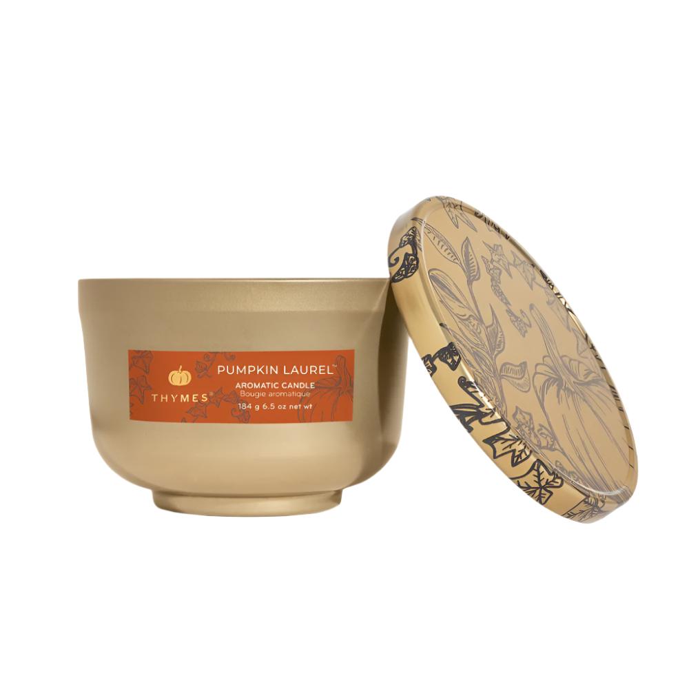 Thymes Pumpkin Laurel Gold Tin Candle Home & Gifts - Home Decor - Candles + Diffusers Thymes   