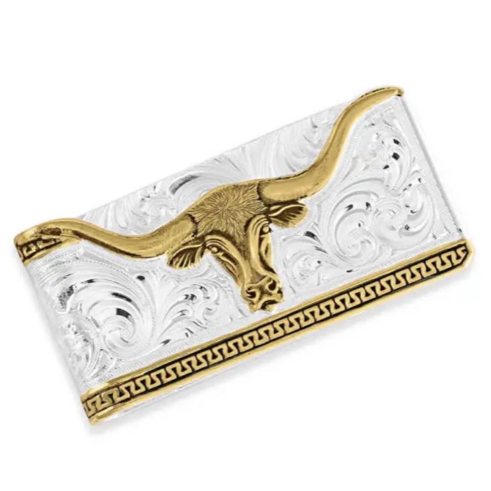 Montana Silversmiths Two-Tone Carved Longhorn Money Clip MEN - Accessories - Wallets & Money Clips Montana Silversmiths   