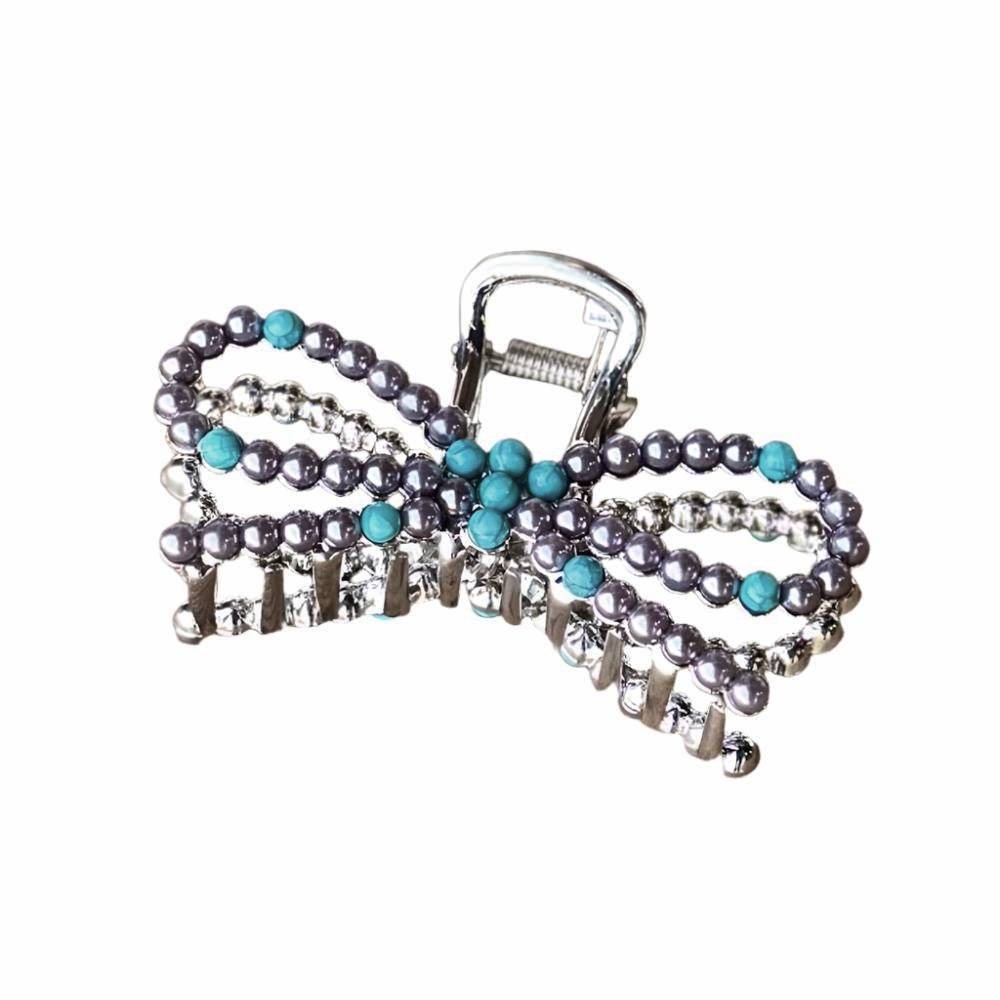 Turquoise/Faux Pearl Bow Clip WOMEN - Accessories - Hair Accessories Rockin Clips