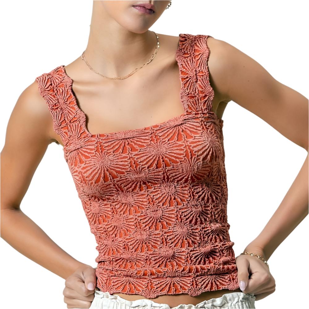 Two Tone Floral Jacquard Seamless Tank Top WOMEN - Clothing - Tops - Sleeveless So Me   