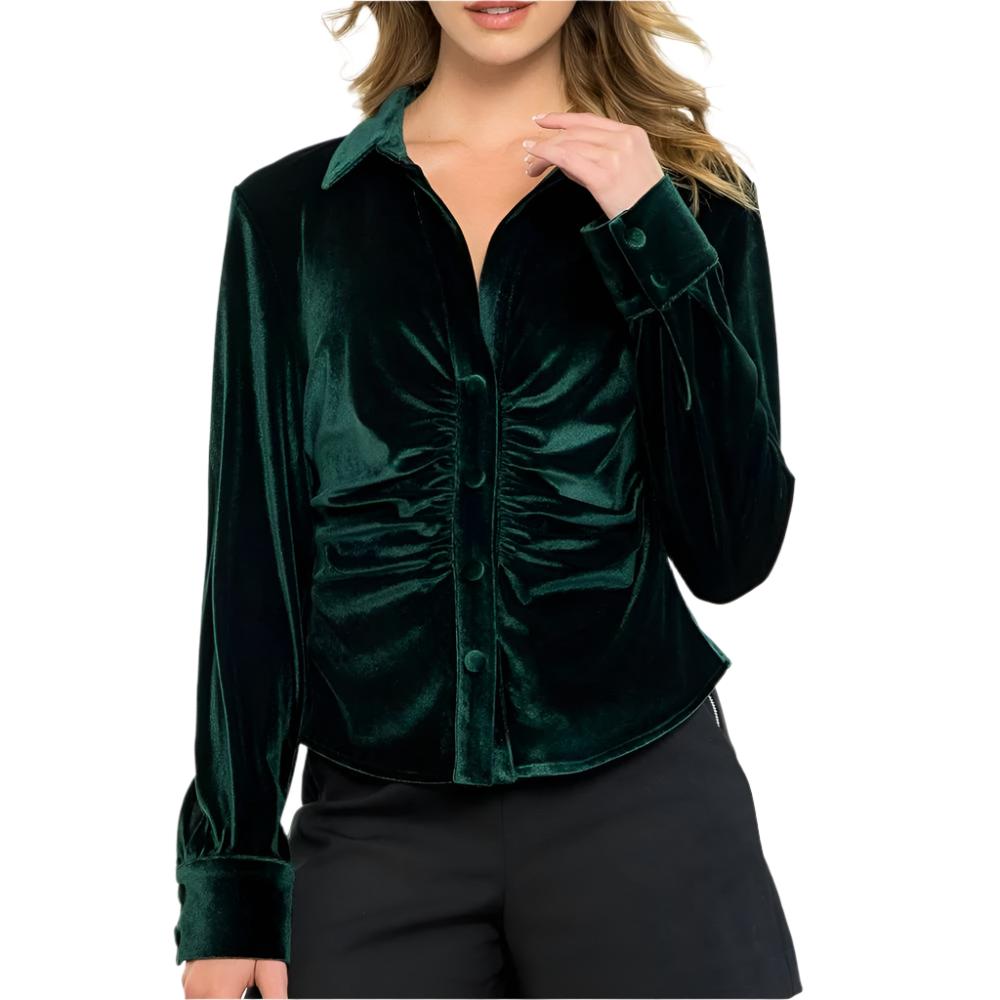 Velvet Button Up Top WOMEN - Clothing - Tops - Long Sleeved THML Clothing