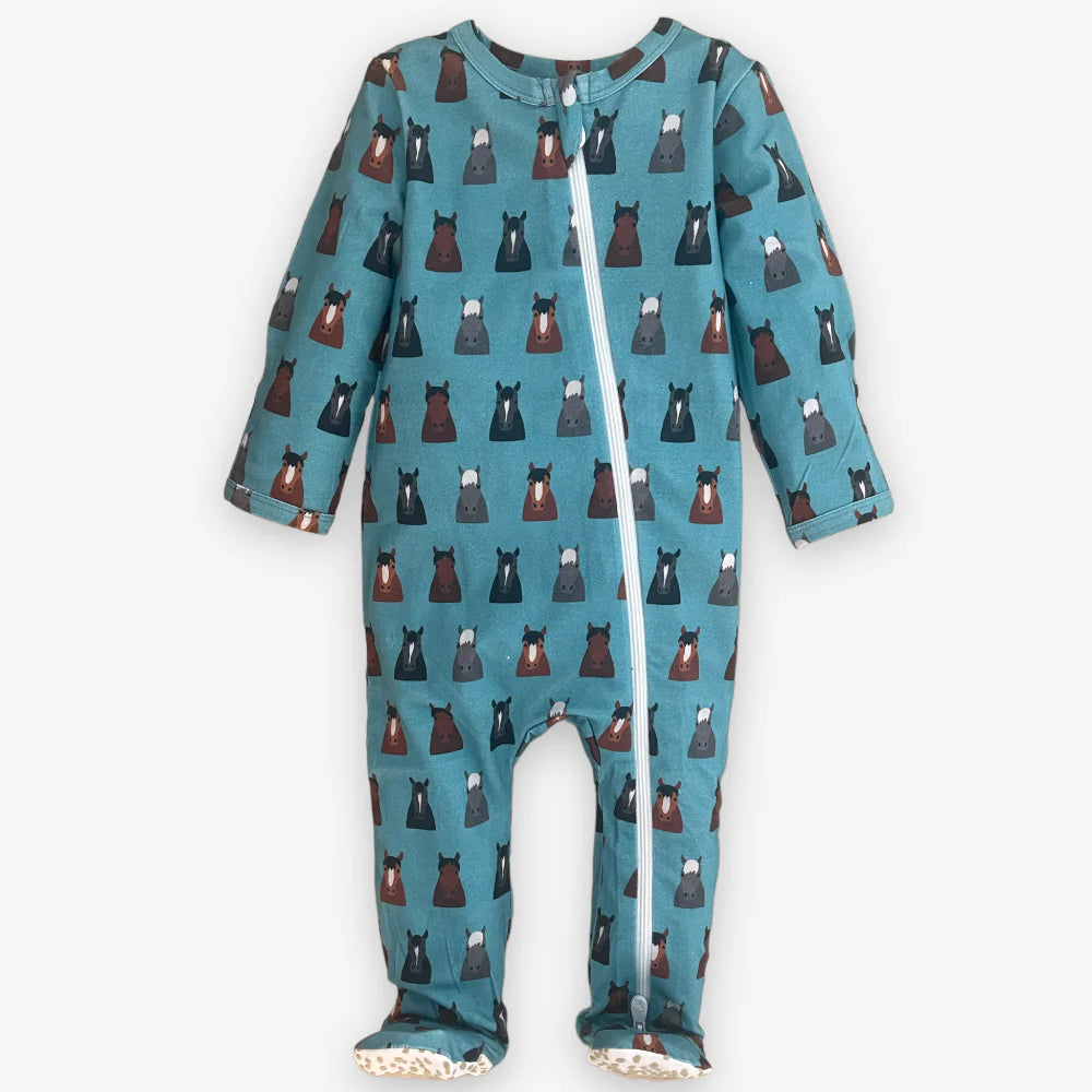 Velvet Fawn Baby Modal Blue Wild Horses Zipper Pajama KIDS - Baby - Baby Boy Clothing Velvet Fawn   