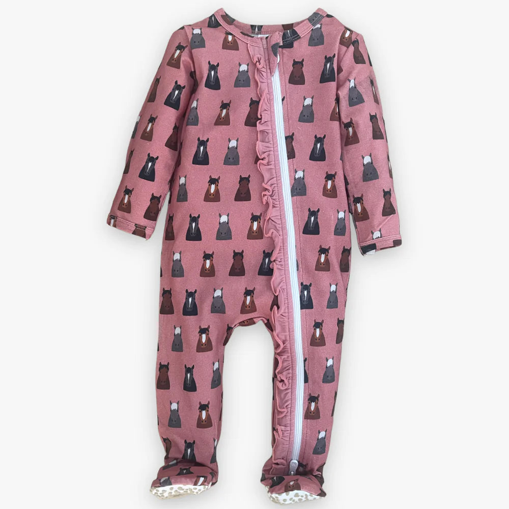 Velvet Fawn Baby Modal Pink Wild Horses Zipper Pajama KIDS - Baby - Baby Girl Clothing Velvet Fawn   