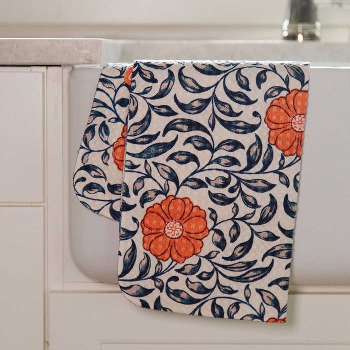 Vintage Floral Persimmon Kitchen Towel