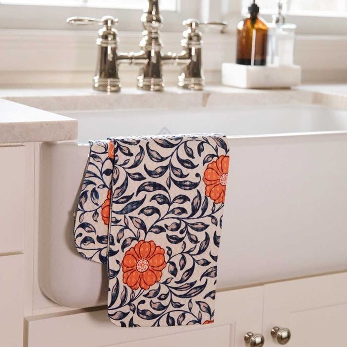 Vintage Floral Persimmon Kitchen Towel