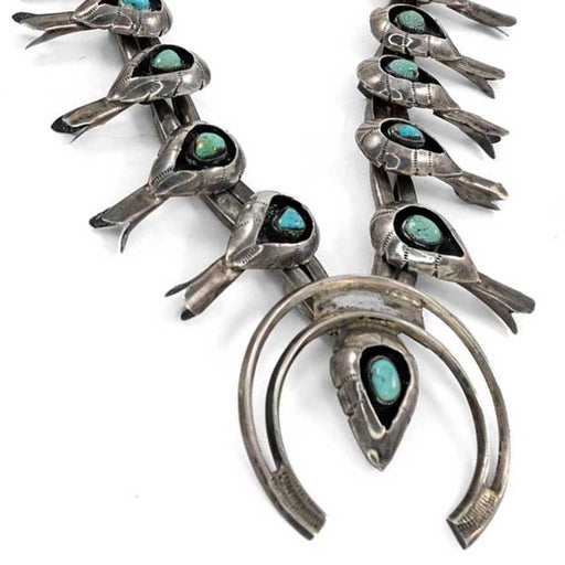 Vintage Navajo Kingman Turquoise Squash Blossom Necklace WOMEN - Accessories - Jewelry - Necklaces Teskey's