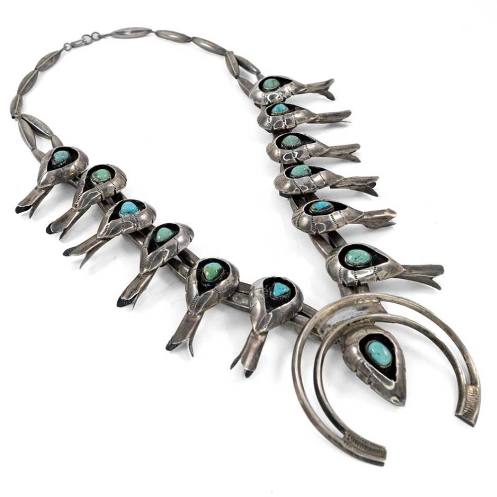 Vintage Navajo Kingman Turquoise Squash Blossom Necklace WOMEN - Accessories - Jewelry - Necklaces TESKEY'S   