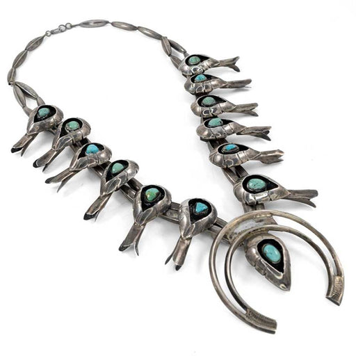 Vintage Navajo Kingman Turquoise Squash Blossom Necklace WOMEN - Accessories - Jewelry - Necklaces Teskey's   